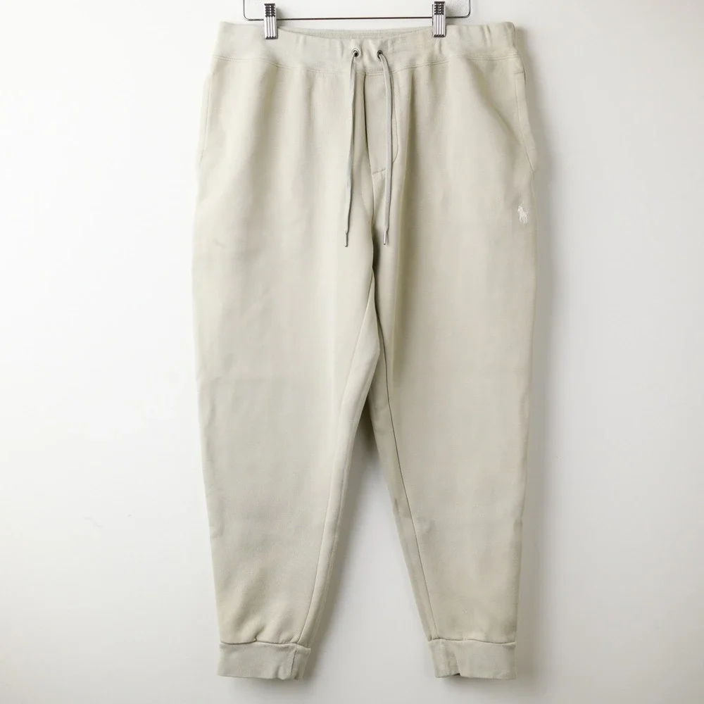 Polo Ralph Lauren Joggers Mens L Beige Cotton Pony Drawstring Casual Sweatpants
